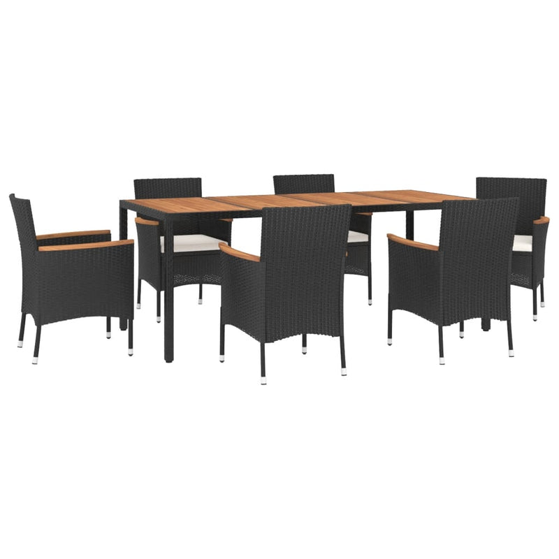 vidaXL 7 Piece Garden Dining Set with Cushions Black Poly Rattan