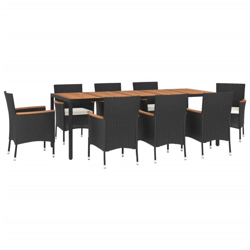 vidaXL 9 Piece Garden Dining Set with Cushions Black Poly Rattan