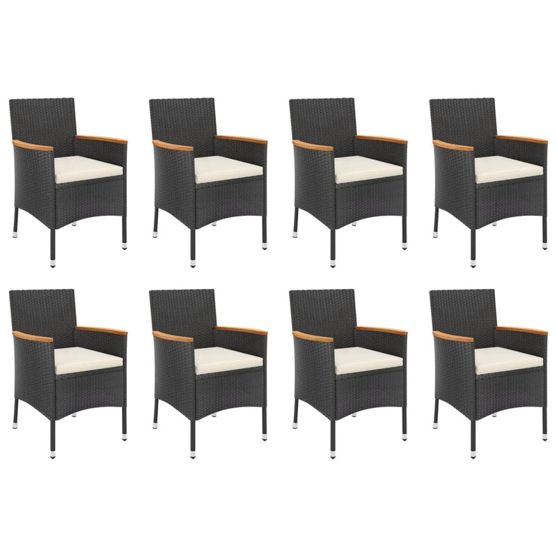 vidaXL 9 Piece Garden Dining Set with Cushions Black Poly Rattan