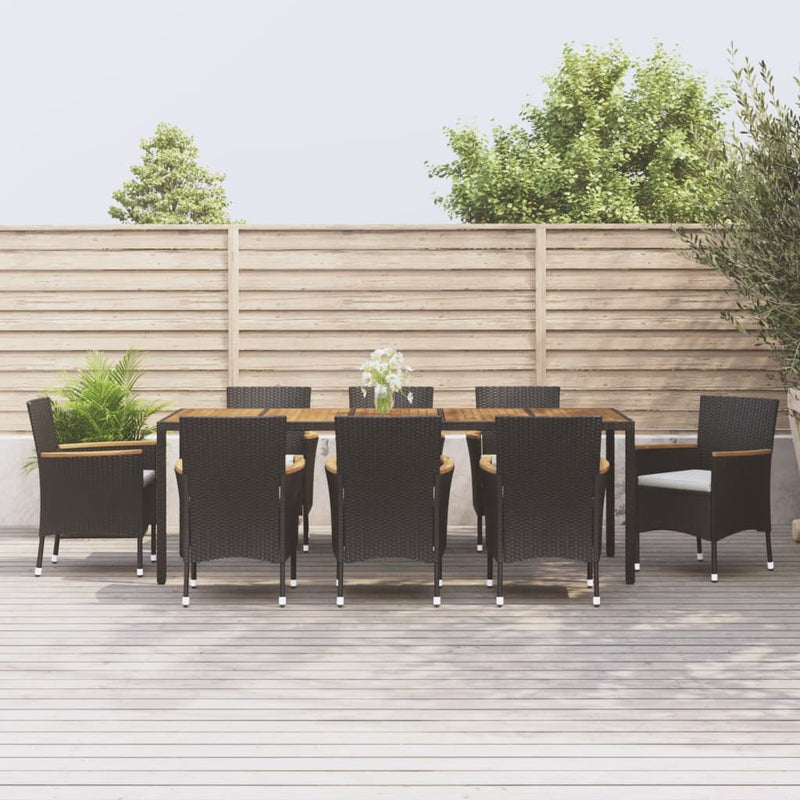 vidaXL 9 Piece Garden Dining Set with Cushions Black Poly Rattan