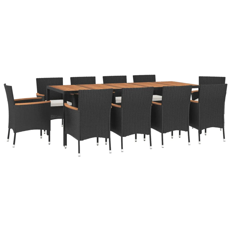 11 Piece Garden Dining Set with Cushions Black Poly Rattan