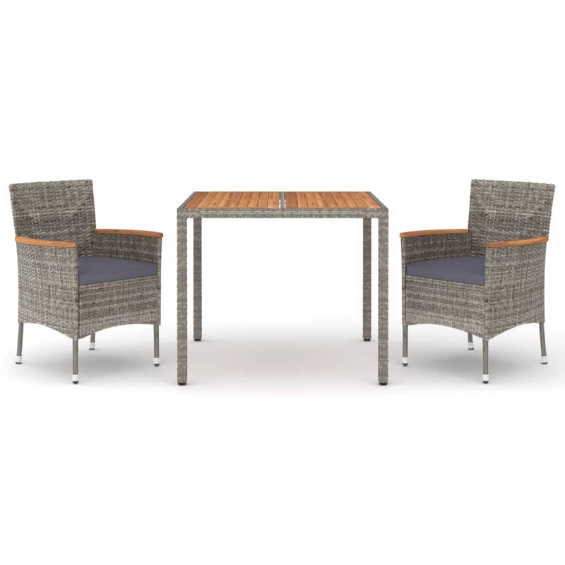 vidaXL 3 Piece Garden Dining Set with Cushions Grey Poly Rattan
