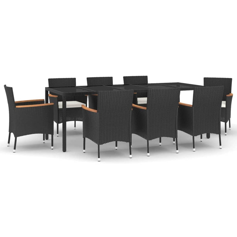 vidaXL 9 Piece Garden Dining Set with Cushions Black Poly Rattan