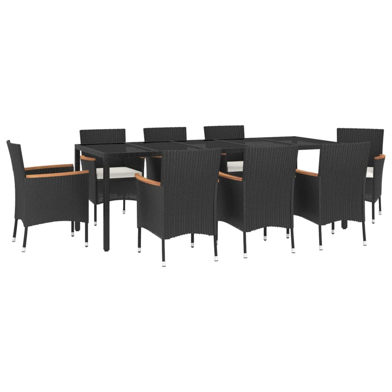 vidaXL 9 Piece Garden Dining Set with Cushions Black Poly Rattan