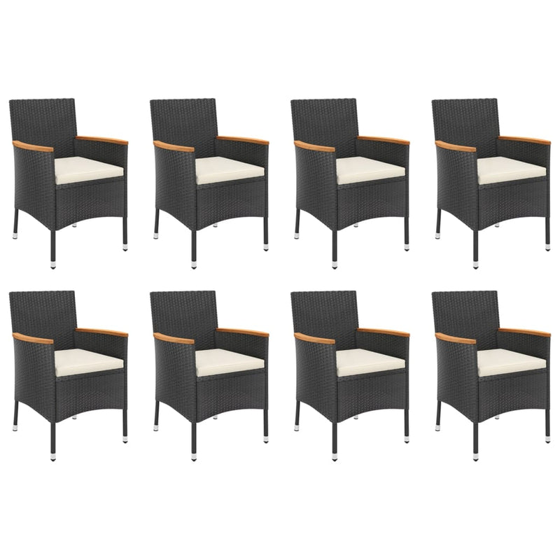 vidaXL 9 Piece Garden Dining Set with Cushions Black Poly Rattan