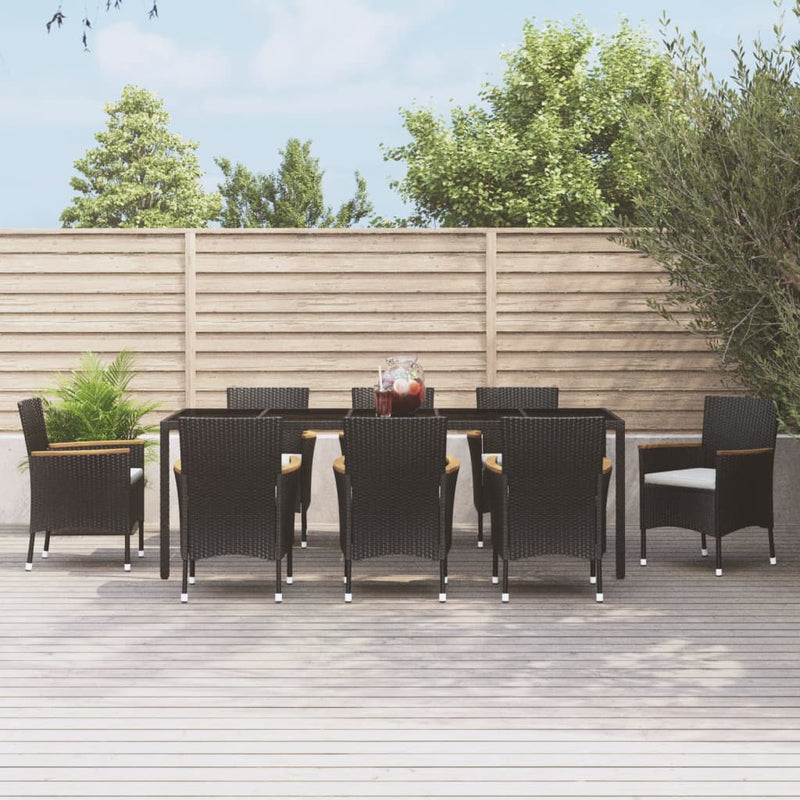 vidaXL 9 Piece Garden Dining Set with Cushions Black Poly Rattan