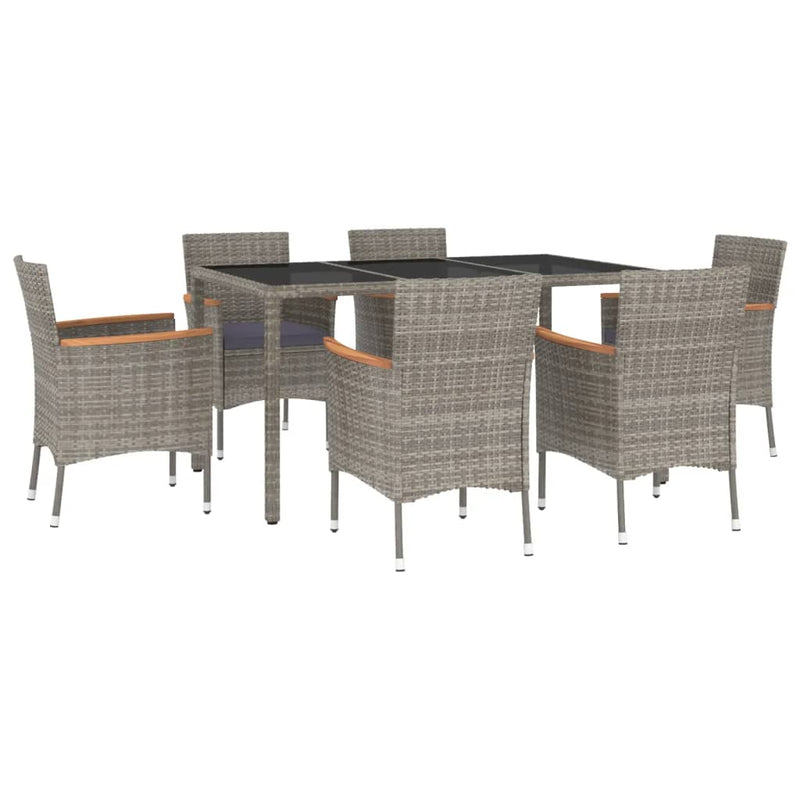 vidaXL 7 Piece Garden Dining Set with Cushions Grey Poly Rattan