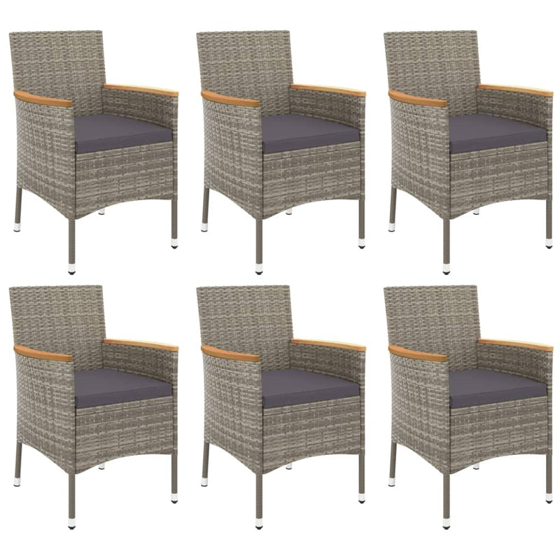 vidaXL 7 Piece Garden Dining Set with Cushions Grey Poly Rattan