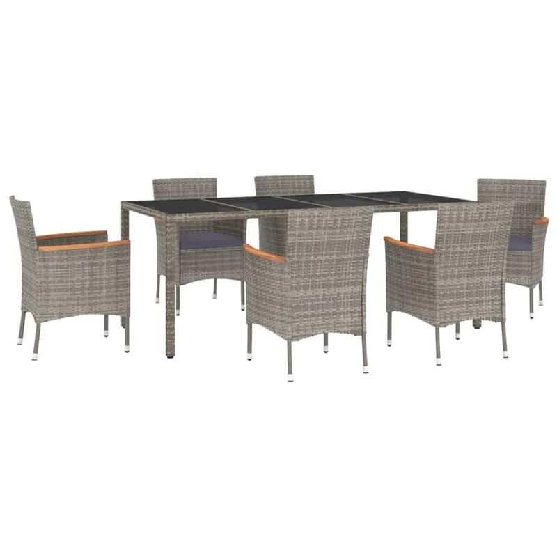 vidaXL 7 Piece Garden Dining Set with Cushions Grey Poly Rattan