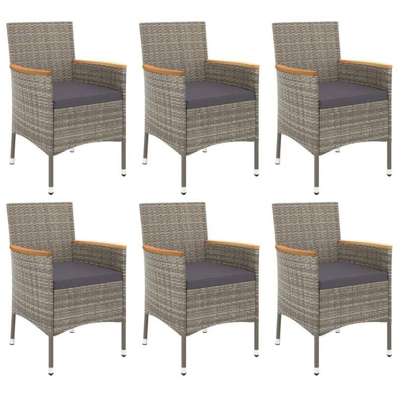 vidaXL 7 Piece Garden Dining Set with Cushions Grey Poly Rattan