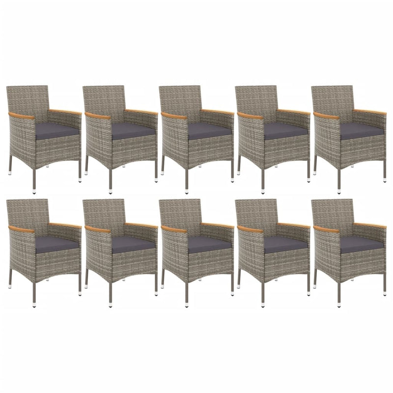 vidaXL 11 Piece Garden Dining Set with Cushions Grey Poly Rattan