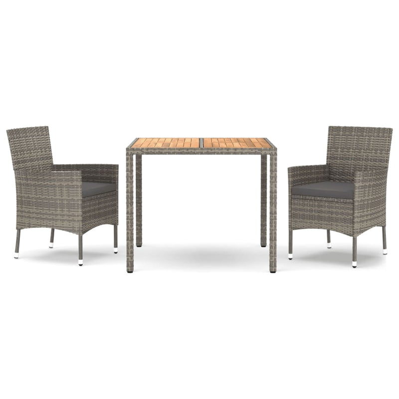 vidaXL 3 Piece Garden Dining Set with Cushions Grey Poly Rattan