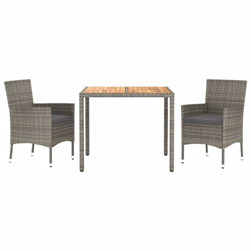 vidaXL 3 Piece Garden Dining Set with Cushions Grey Poly Rattan