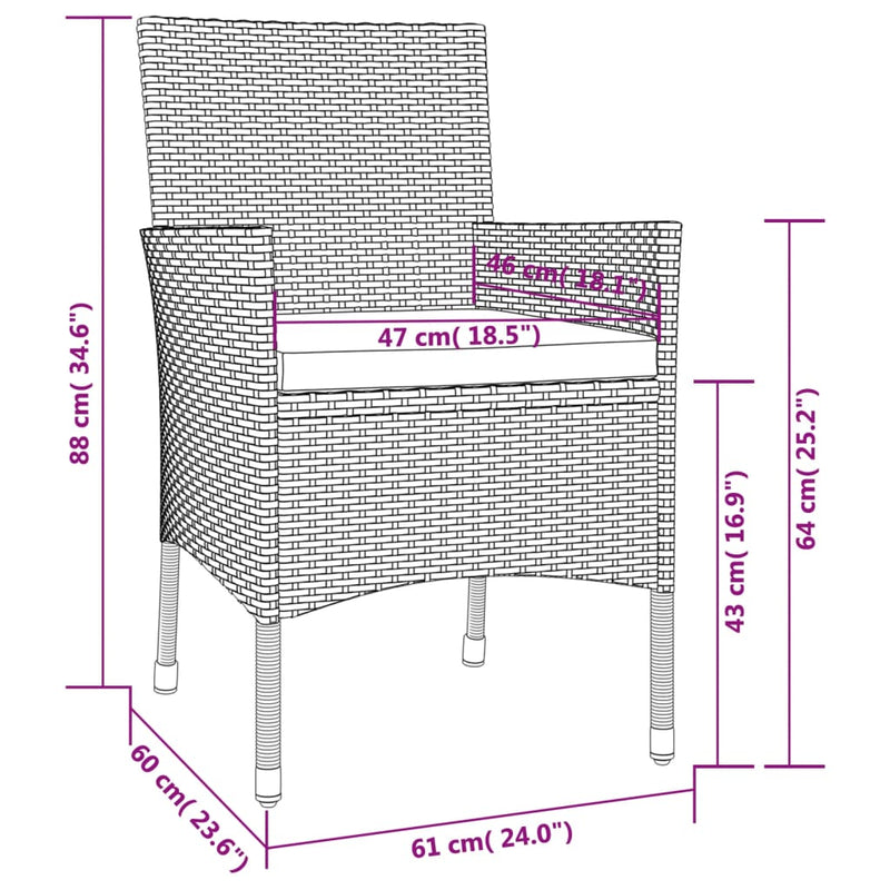 vidaXL 3 Piece Garden Dining Set with Cushions Grey Poly Rattan