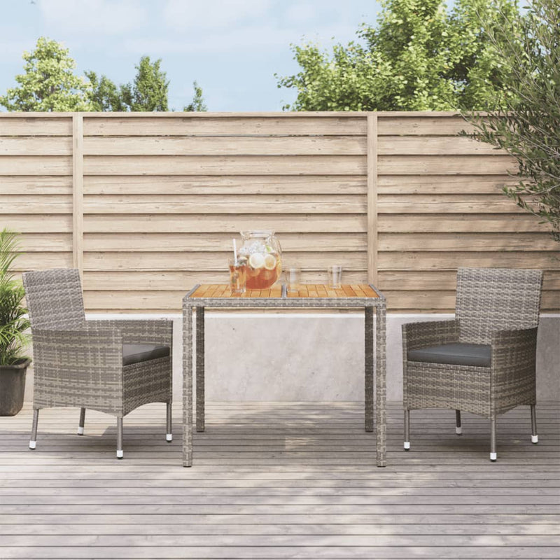 vidaXL 3 Piece Garden Dining Set with Cushions Grey Poly Rattan