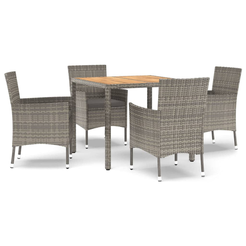 vidaXL 5 Piece Garden Dining Set with Cushions Grey Poly Rattan