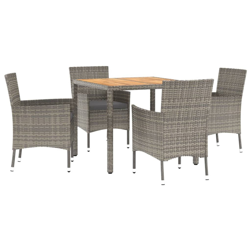 vidaXL 5 Piece Garden Dining Set with Cushions Grey Poly Rattan