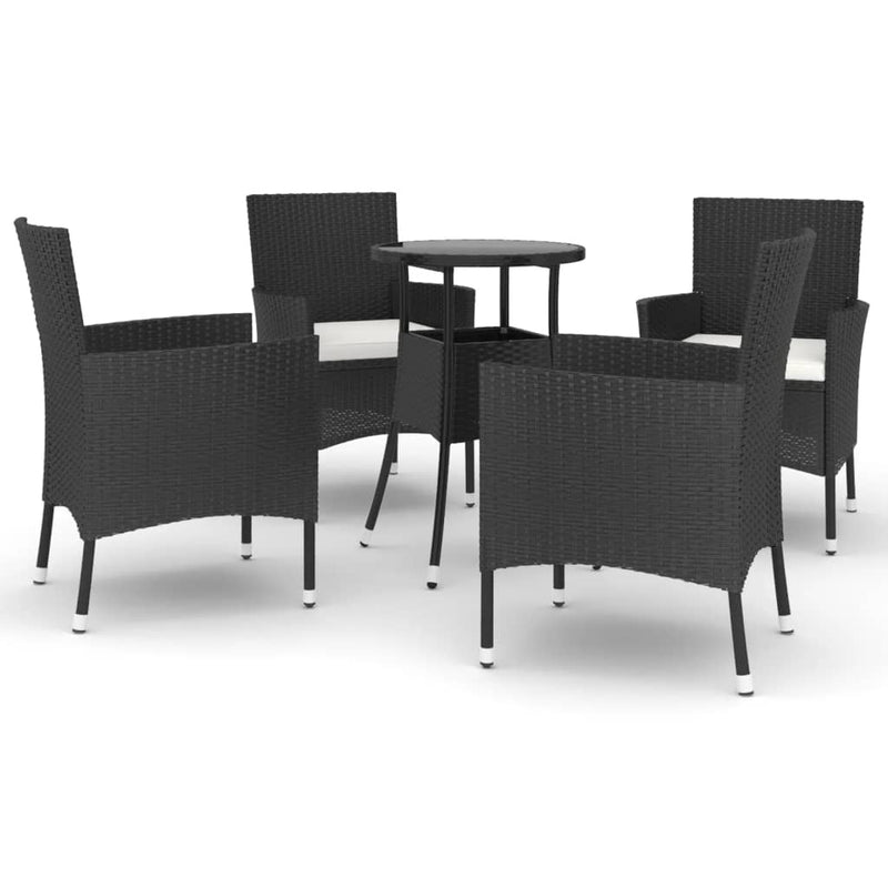 5 Piece Garden Bistro Set with Cushions Black Poly Rattan