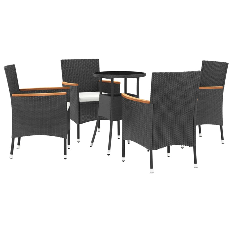 5 Piece Garden Bistro Set with Cushions Black Poly Rattan