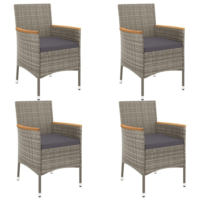 vidaXL 5 Piece Garden Bistro Set with Cushions Grey Poly Rattan