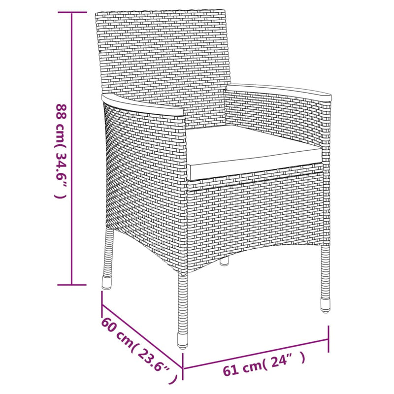 vidaXL 5 Piece Garden Bistro Set with Cushions Grey Poly Rattan