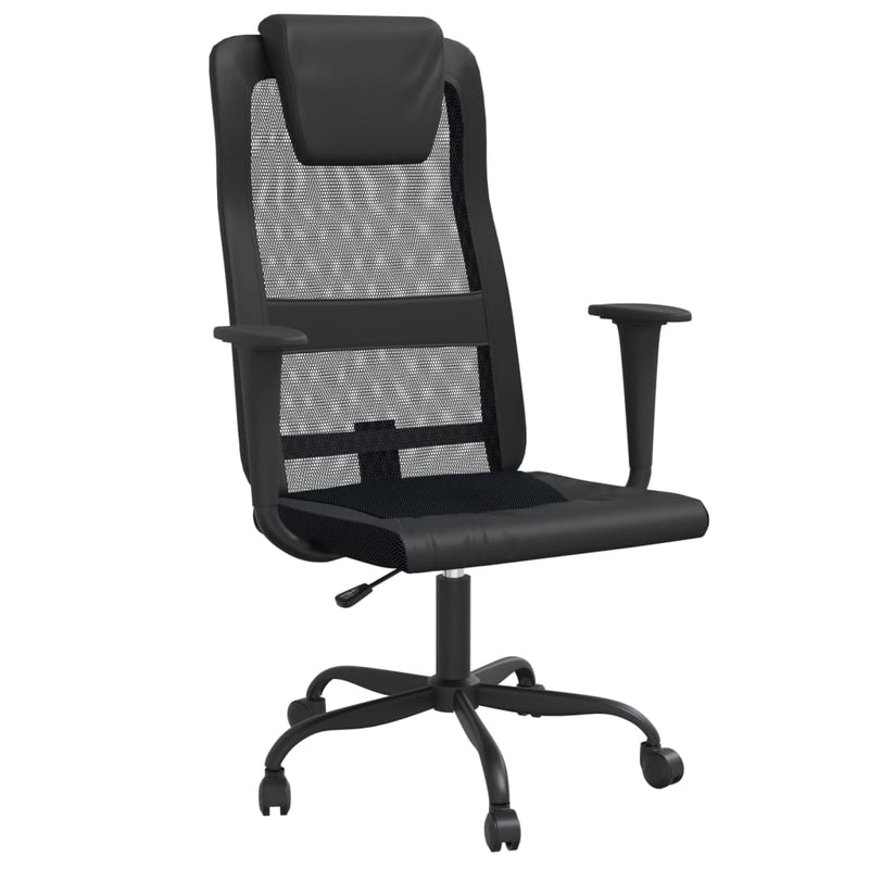 Office Chair Height Adjustable Black Mesh Fabric and Faux Leather