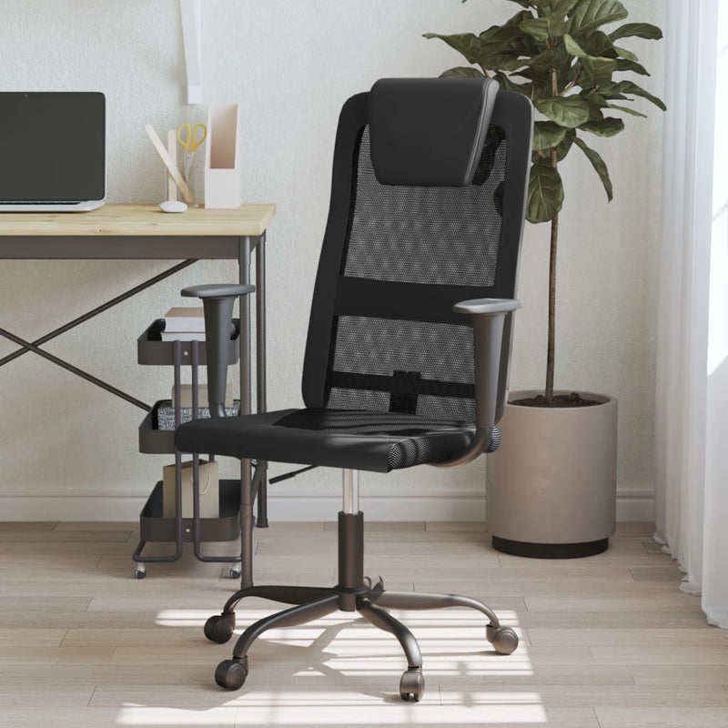 Office Chair Height Adjustable Black Mesh Fabric and Faux Leather