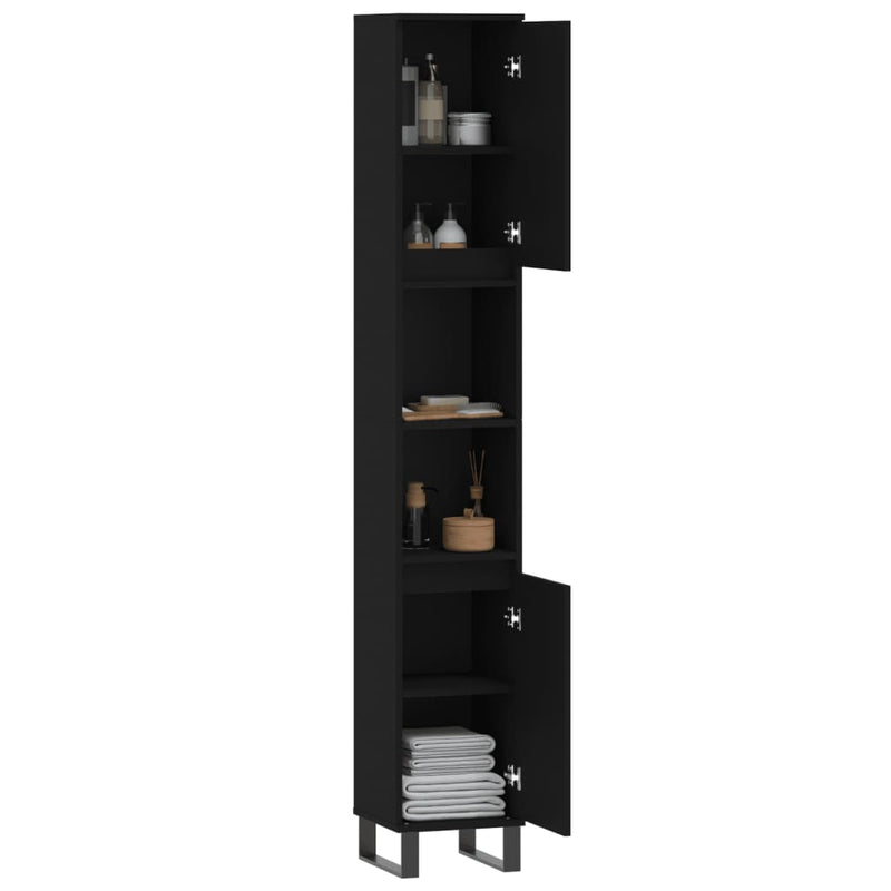 vidaXL Bathroom Cabinet Black 30x30x190 cm Engineered Wood