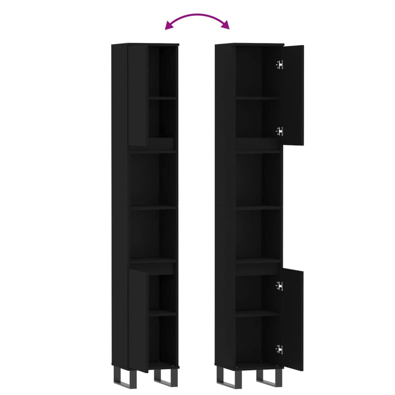vidaXL Bathroom Cabinet Black 30x30x190 cm Engineered Wood