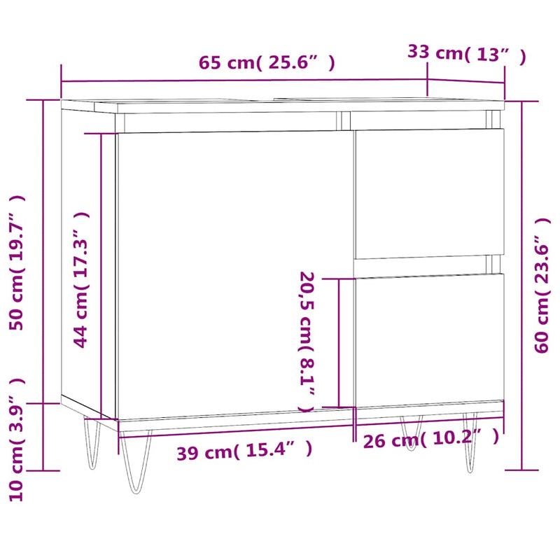 vidaXL Bathroom Cabinet Black 65x33x60 cm Engineered Wood