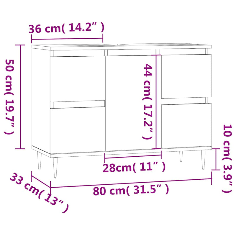 vidaXL Bathroom Cabinet Black 80x33x60 cm Engineered Wood