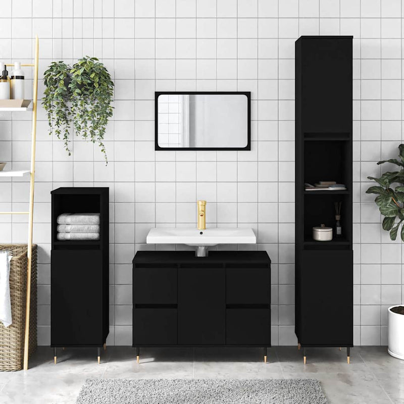 vidaXL Bathroom Cabinet Black 80x33x60 cm Engineered Wood