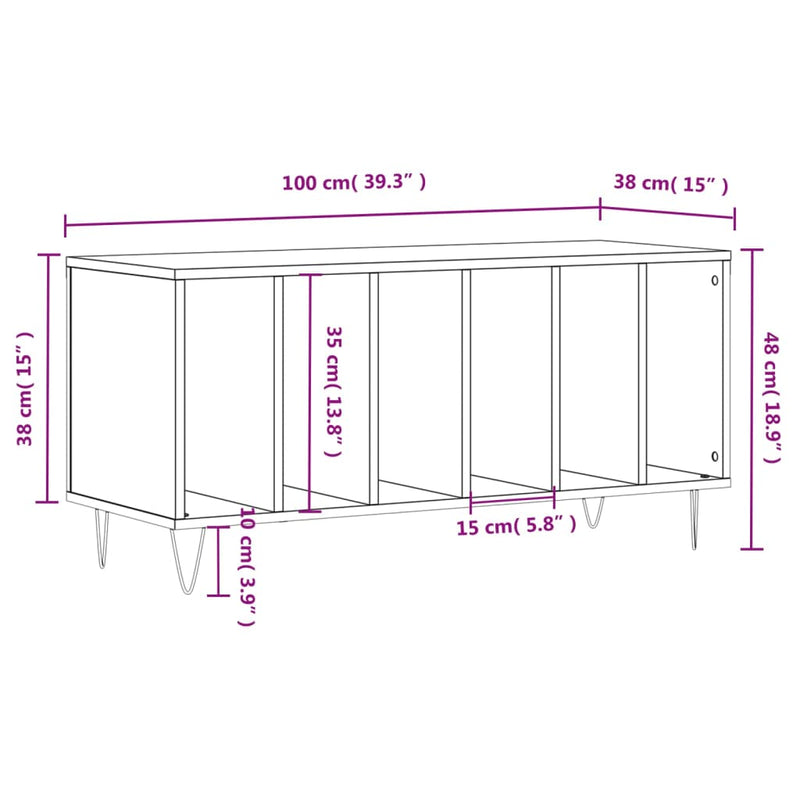 vidaXL Record Cabinet White 100x38x48 cm Engineered Wood