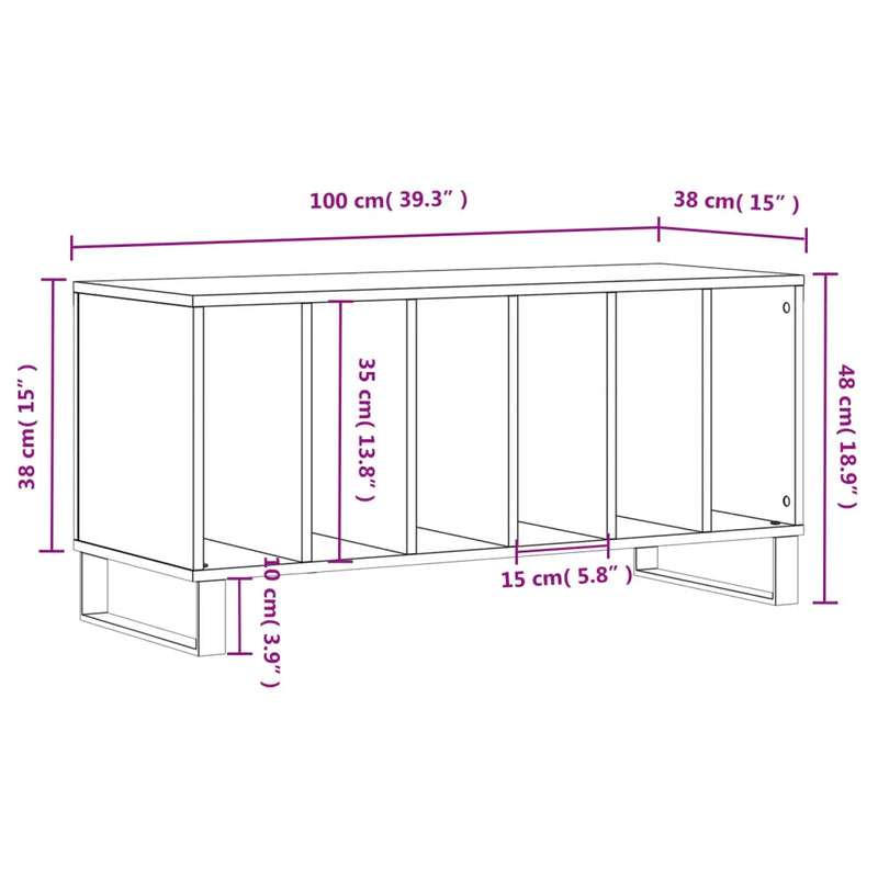 Record Cabinet White 100x38x48 cm Engineered Wood