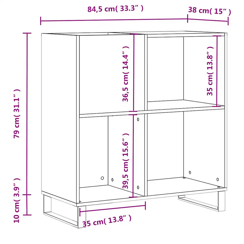 Record Cabinet White 84.5x38x89 cm Engineered Wood