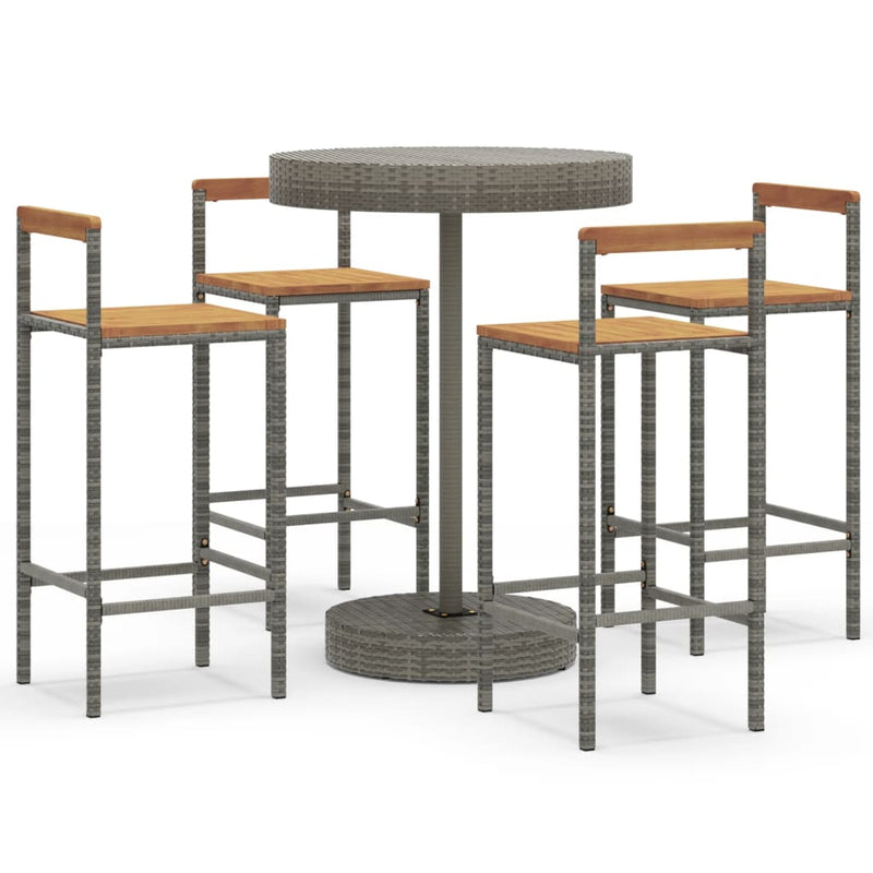 vidaXL 5 Piece Garden Bar Set Grey Poly Rattan&Solid Wood Acacia