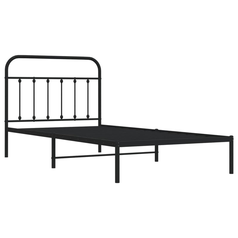 vidaXL Metal Bed Frame without Mattress with Headboard Black 107x203 cm King Single