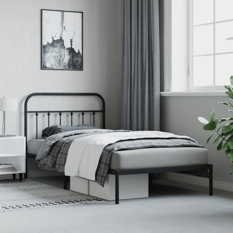 vidaXL Metal Bed Frame without Mattress with Headboard Black 107x203 cm King Single