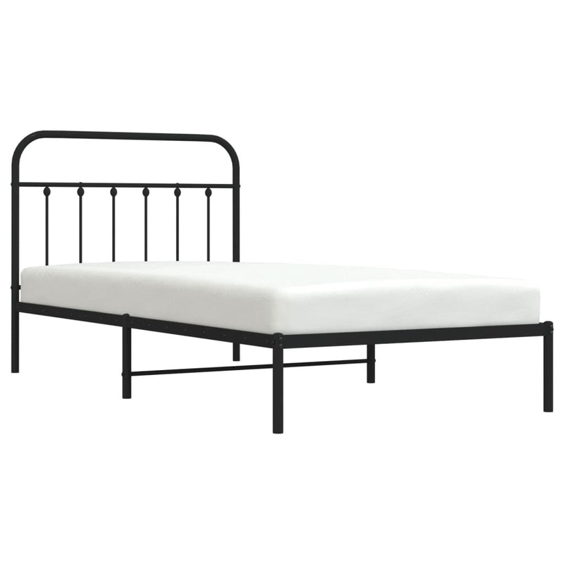 vidaXL Metal Bed Frame without Mattress with Headboard Black 107x203 cm King Single
