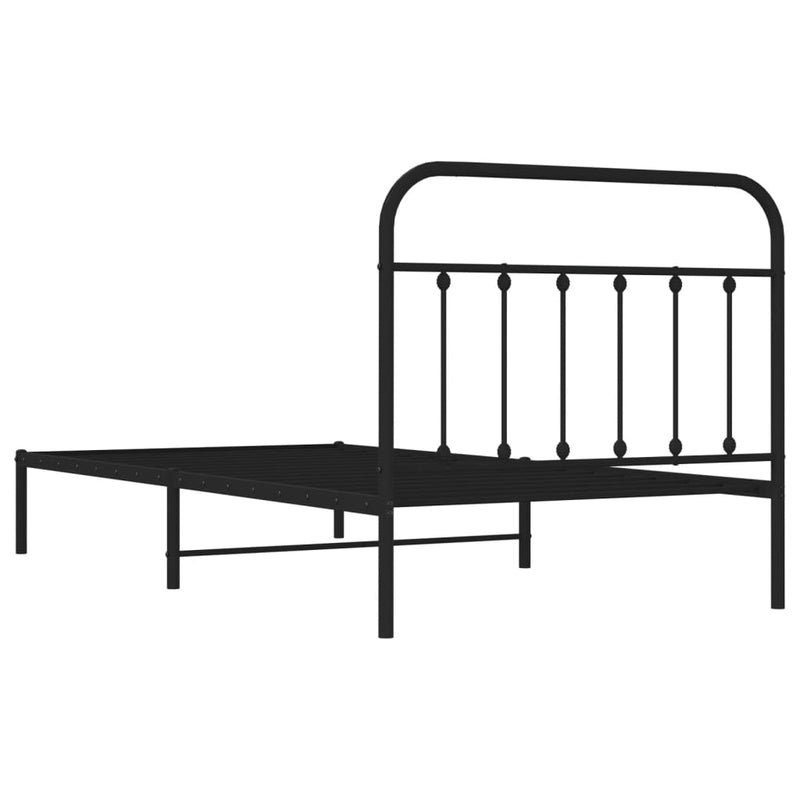 vidaXL Metal Bed Frame without Mattress with Headboard Black 107x203 cm King Single