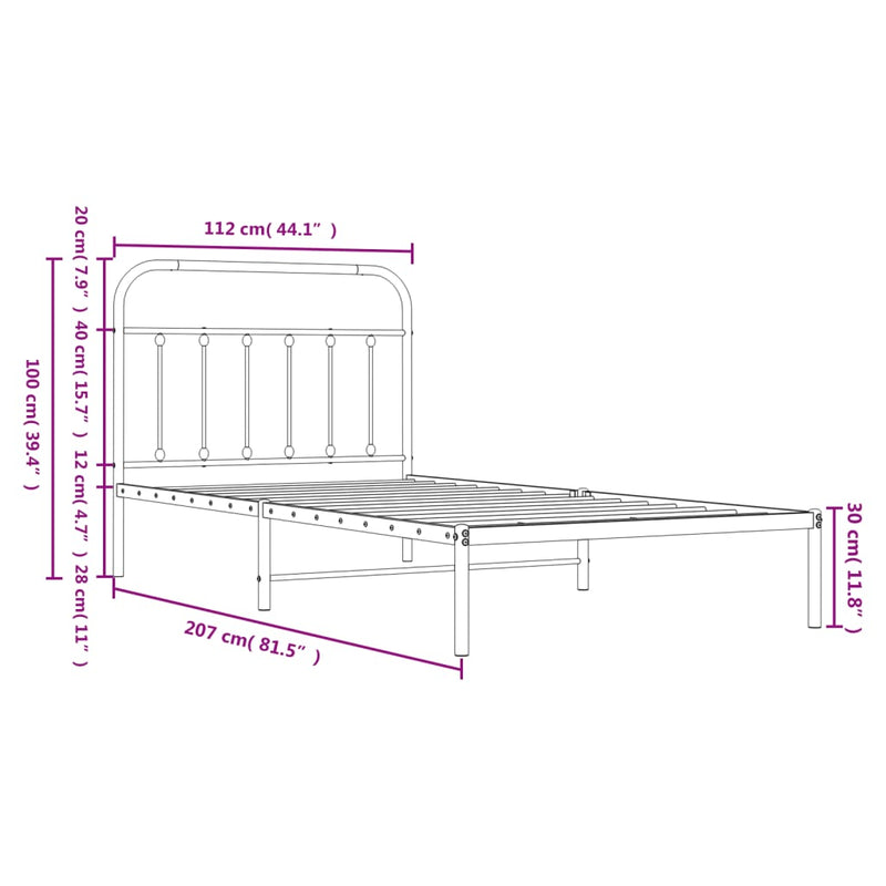 vidaXL Metal Bed Frame without Mattress with Headboard Black 107x203 cm King Single