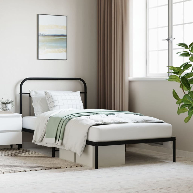 vidaXL Metal Bed Frame without Mattress with Headboard Black 107x203 cm King Single