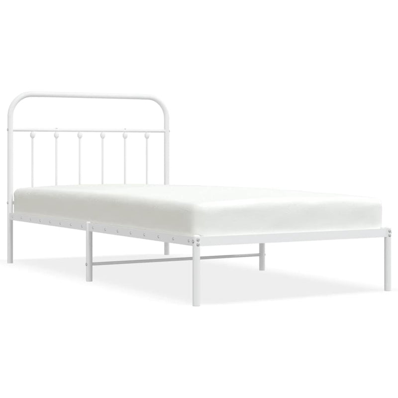 vidaXL Metal Bed Frame without Mattress with Headboard White 107x203 cm King Single