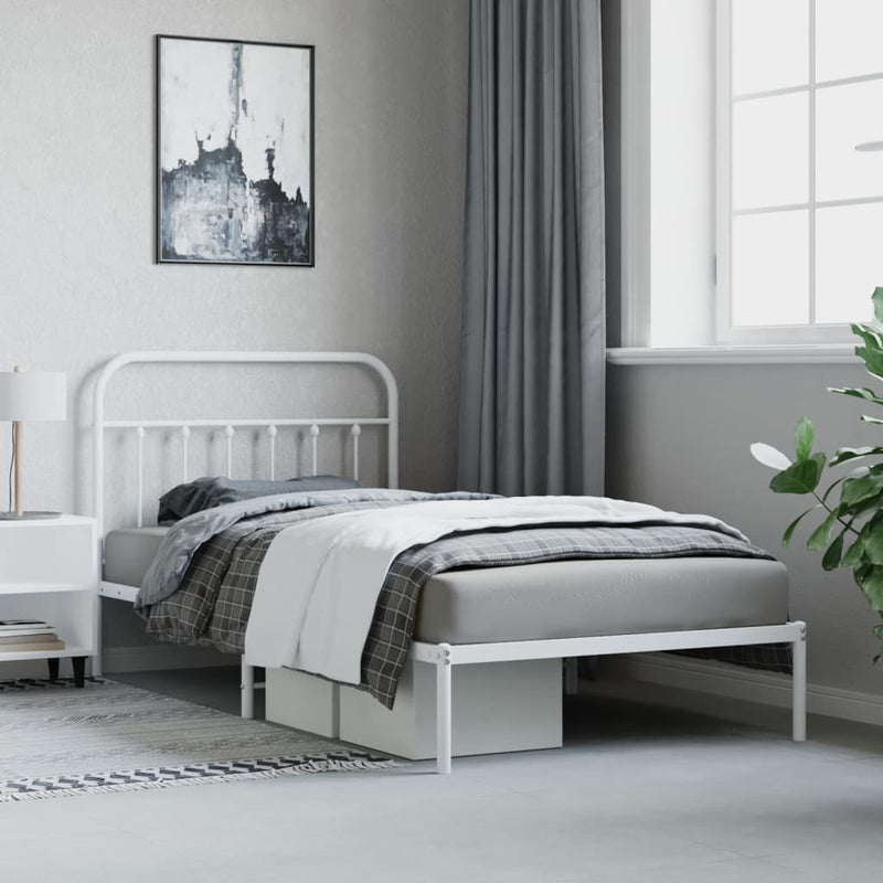 vidaXL Metal Bed Frame without Mattress with Headboard White 107x203 cm King Single