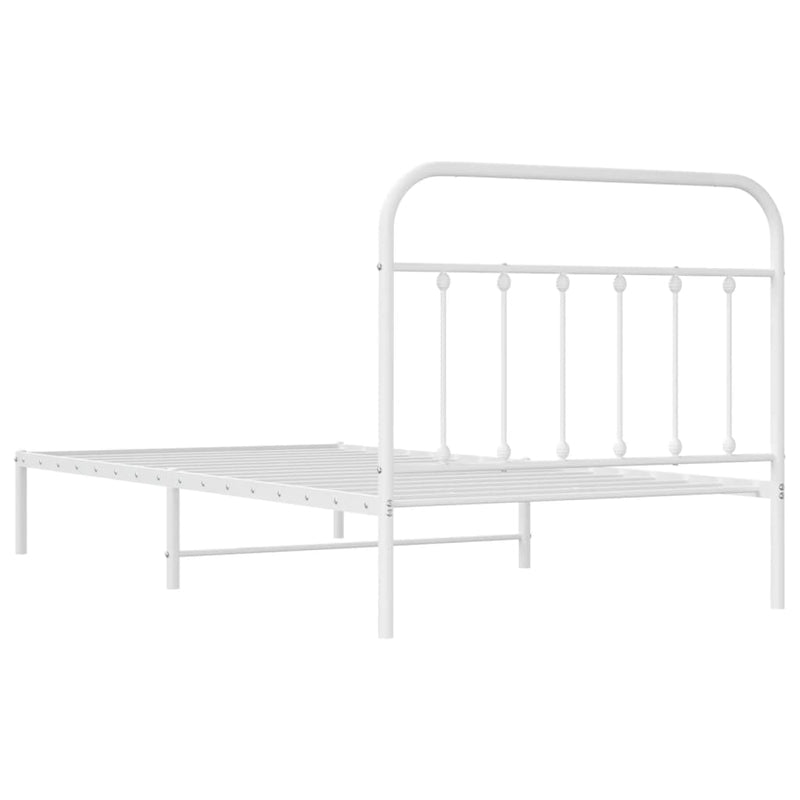 vidaXL Metal Bed Frame without Mattress with Headboard White 107x203 cm King Single