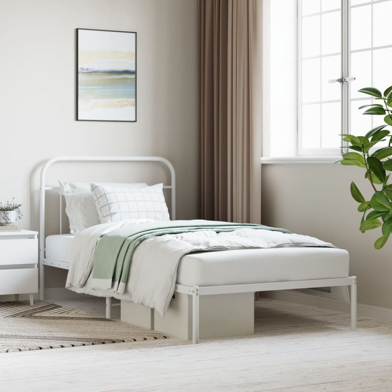 vidaXL Metal Bed Frame without Mattress with Headboard White 107x203 cm King Single
