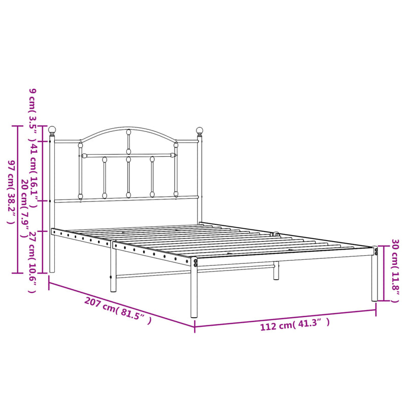 Metal Bed Frame with Headboard Black 107x203 cm King Single