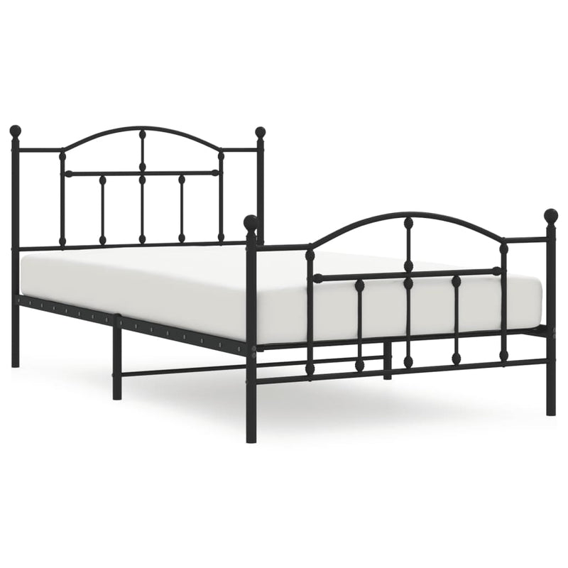 Metal Bed Frame with Headboard and Footboard Black 106x203 cm King Single Size