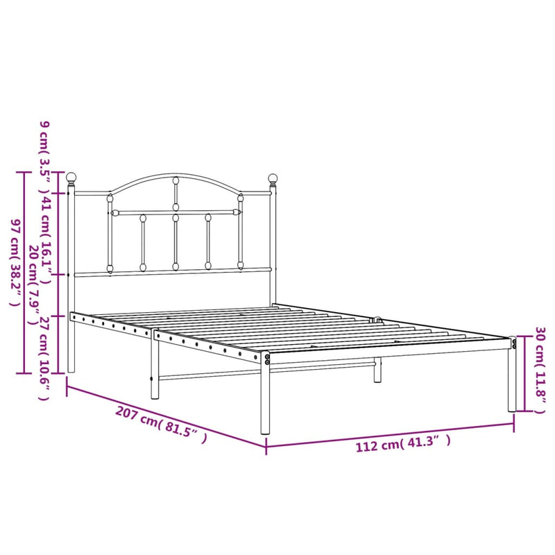 vidaXL Metal Bed Frame without Mattress with Headboard White 107x203 cm King Single