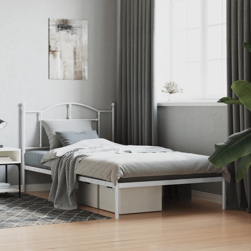 vidaXL Metal Bed Frame without Mattress with Headboard White 107x203 cm King Single